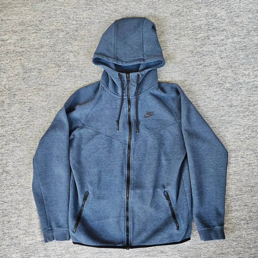 Nike Tech Fleece Jacket Men's Large Blue Hooded Windrunner Full Zip 545277-460